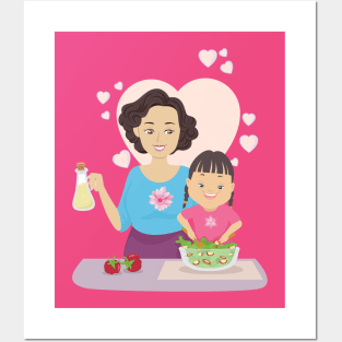 Mother and daughter Cooking Posters and Art